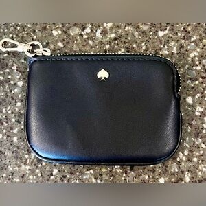 Kate Spade Black Smooth Leather Coin Purse Keychain Accessory | Charm | Classic